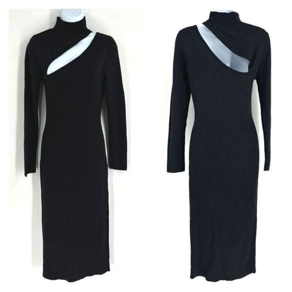 Aqua Womens Knit Mock Neck Cut-Out Long Sleeve Bodycon Sweater Dress Black Small - Picture 1 of 10